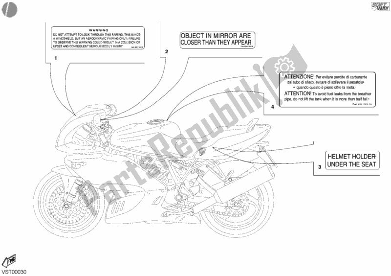 Wszystkie części do Etykiety Ostrzegawcze Usa Ducati Supersport 800 SS 2004